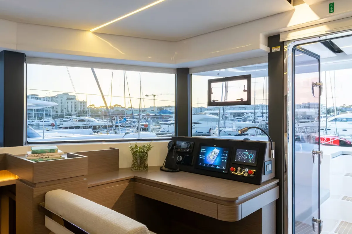 Cockpit of Moorings 5200 - 6 Exclusive Plus, a Leopard 52 catamaran at Fethiye, Turkey