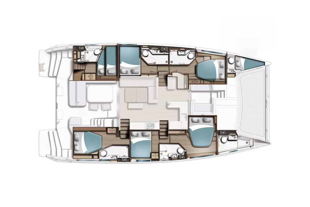 Floor plan of Moorings 5200 - 6 Exclusive Plus, a Leopard 52 catamaran at Fethiye, Turkey