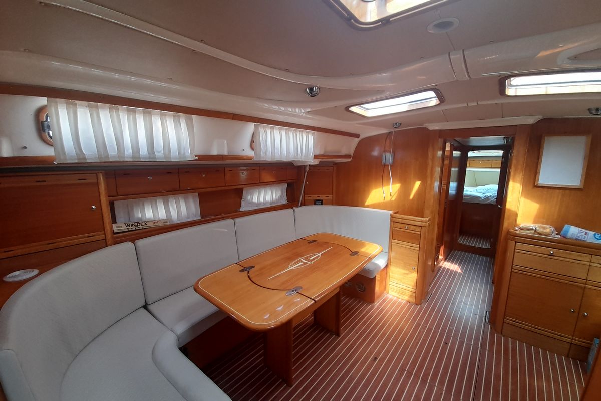Salon of Wave Dancer, a Bavaria 50 Cruiser sailboat at Municipal Unit of Lefkada, Greece