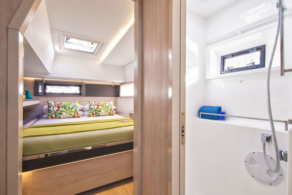 Cabin on Sunsail 454 Classic, a Leopard 45 catamaran at Eden Island Marina, Seychelles