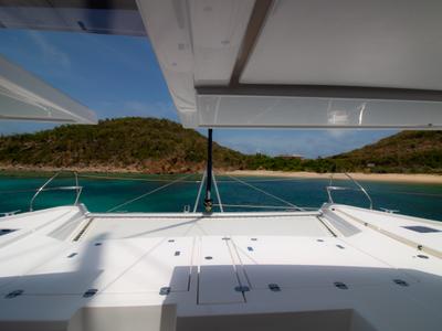 Deck of Sunsail 454 Classic, a Leopard 45 catamaran at Eden Island Marina, Seychelles