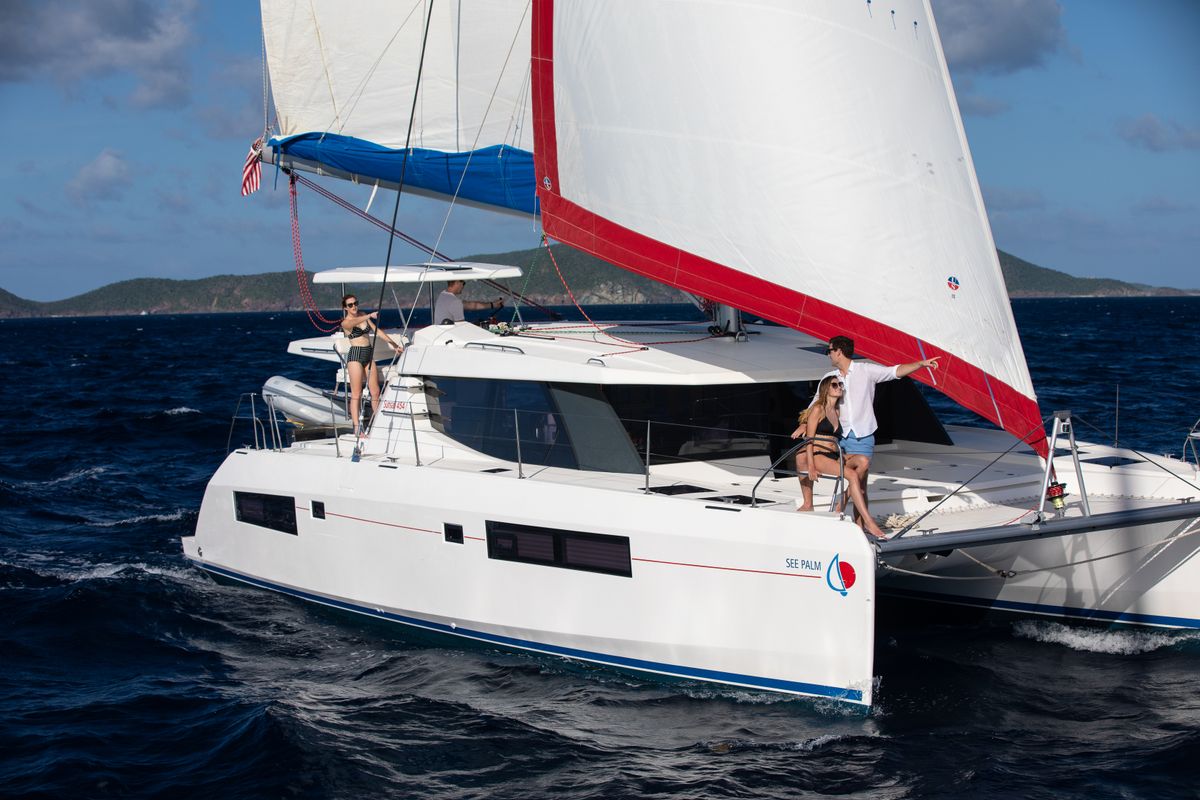 Exterior view of Sunsail 454 Classic, a Leopard 45 catamaran at Eden Island Marina, Seychelles