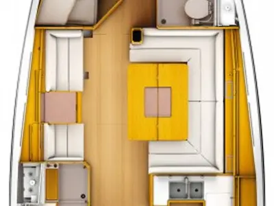 Floor plan of 3 Amigos, a Jeanneau Sun Odyssey 449 sailboat at Primošten, Croatia