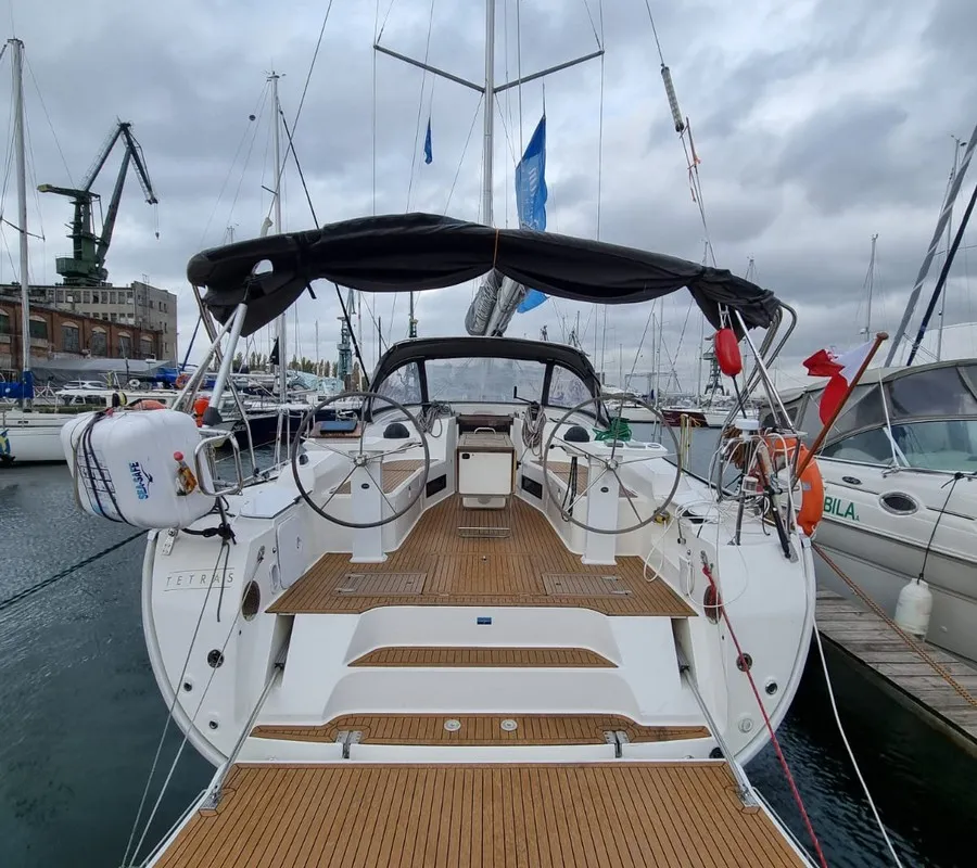 Cockpit of Tetras, a Bavaria 45 sailboat at Gdańsk, Poland