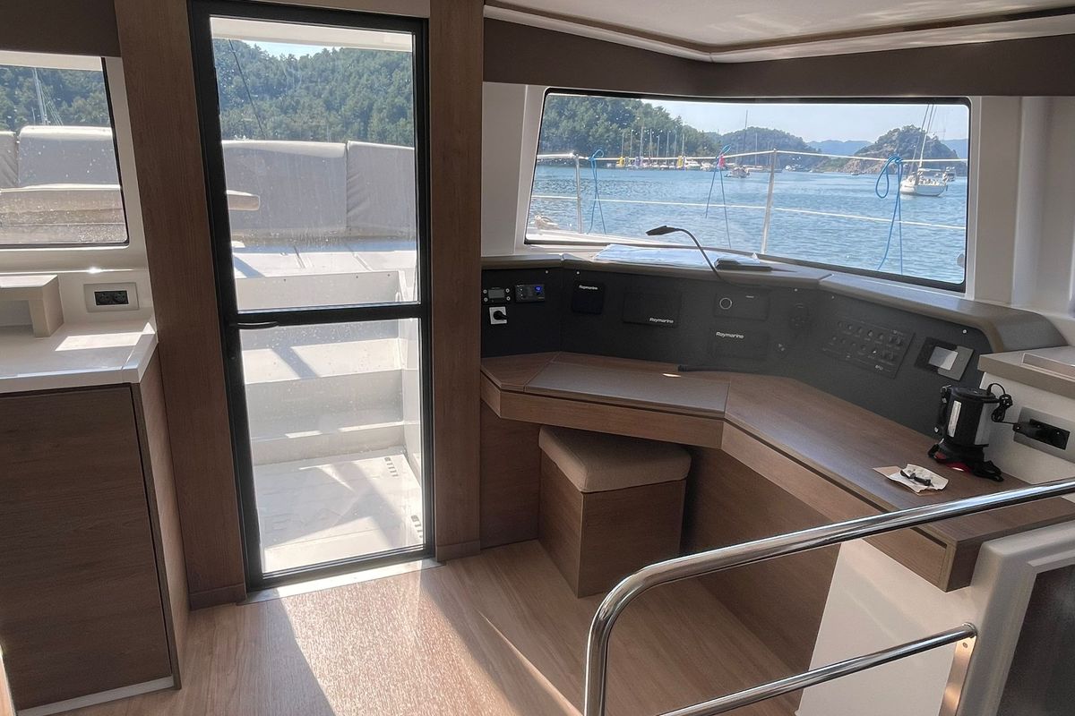 Salon of Sail Aquarius, a Bali 4.6 catamaran at Marmaris, Turkey