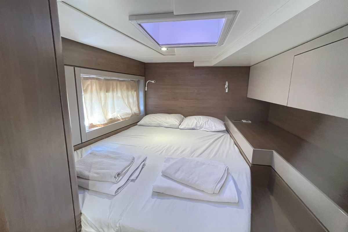 Cabin on Sail Aquarius, a Bali 4.6 catamaran at Marmaris, Turkey