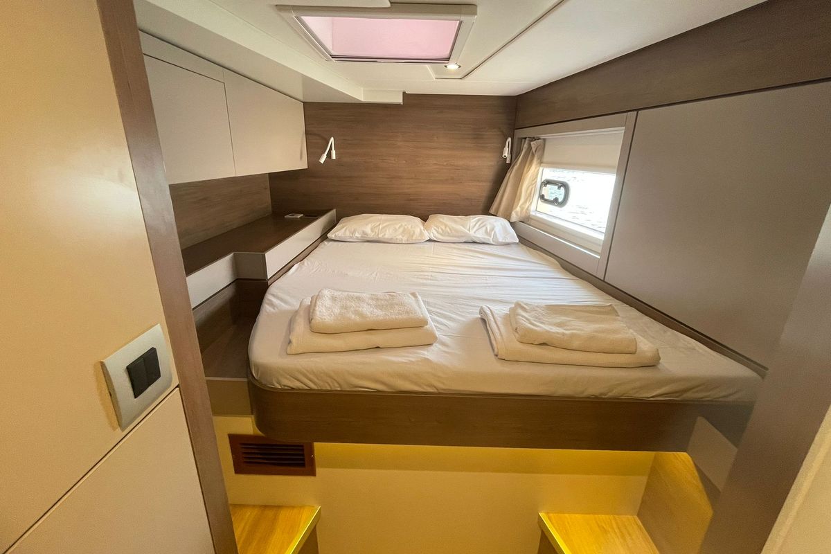 Cabin on Sail Aquarius, a Bali 4.6 catamaran at Marmaris, Turkey