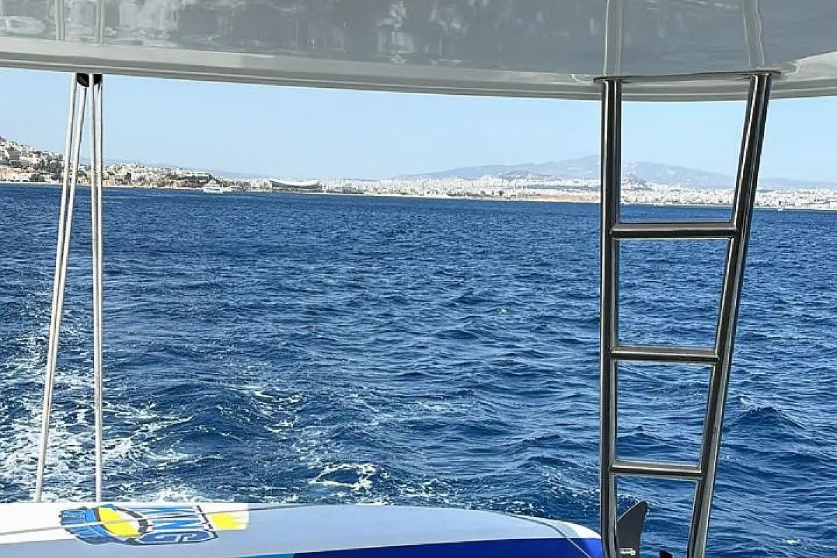 Deck of Cel, a Lagoon 50 catamaran at Piraeus, Greece