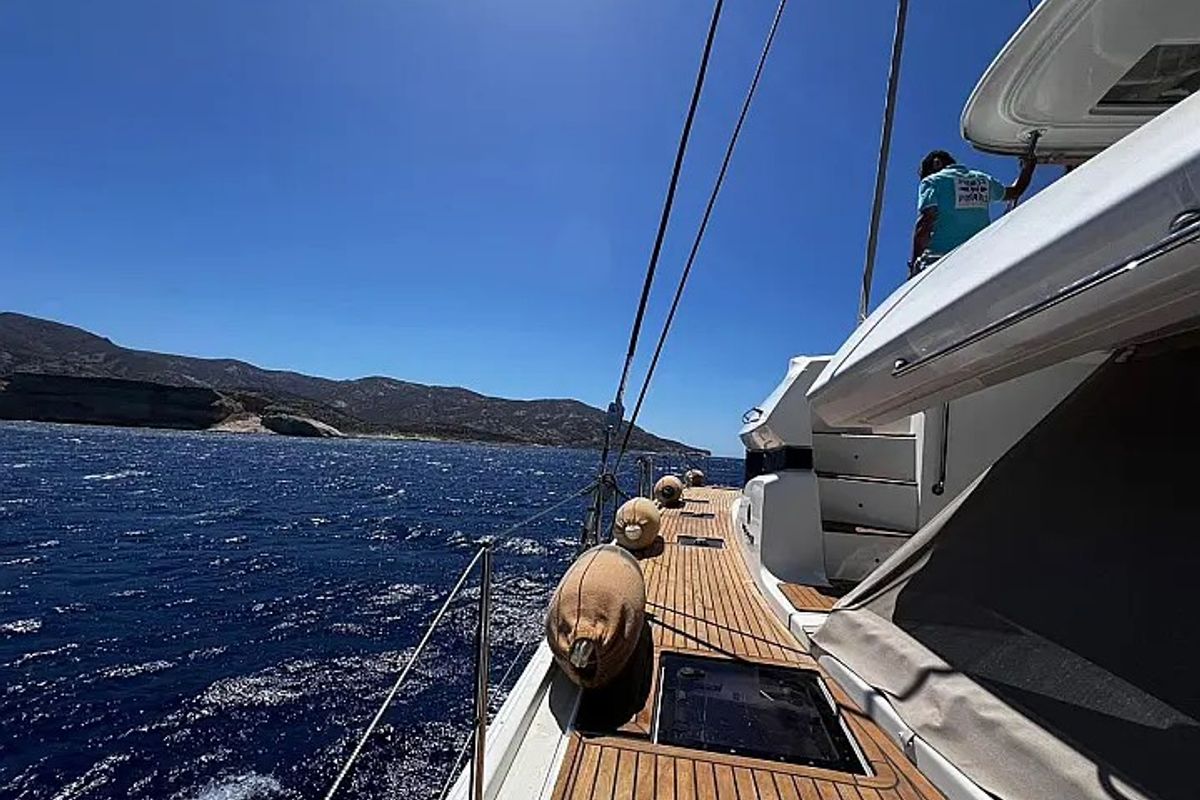 Deck of Cel, a Lagoon 50 catamaran at Piraeus, Greece