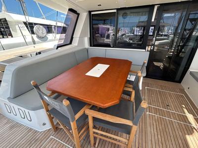 Deck of DU DU, a Cervetti 44 catamaran at Salerno, Italy