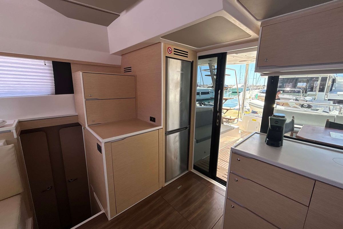 Salon of DU DU, a Cervetti 44 catamaran at Salerno, Italy
