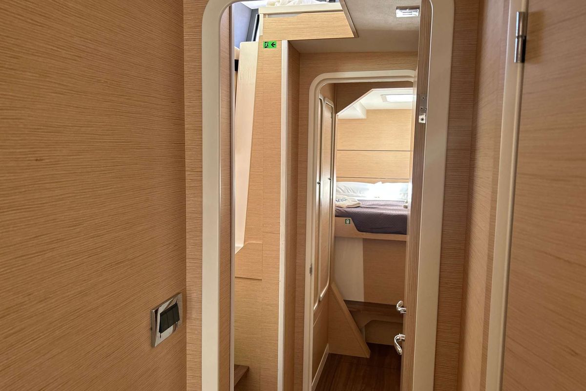 Cabin on DU DU, a Cervetti 44 catamaran at Salerno, Italy