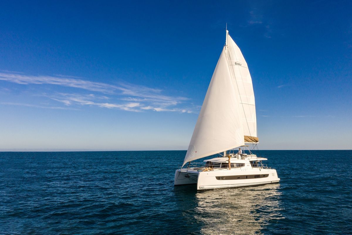 Exterior view of Poseidon, a Bali 4.6 catamaran at Athens, Greece