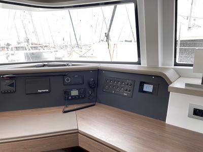 Cockpit of Poseidon, a Bali 4.6 catamaran at Athens, Greece