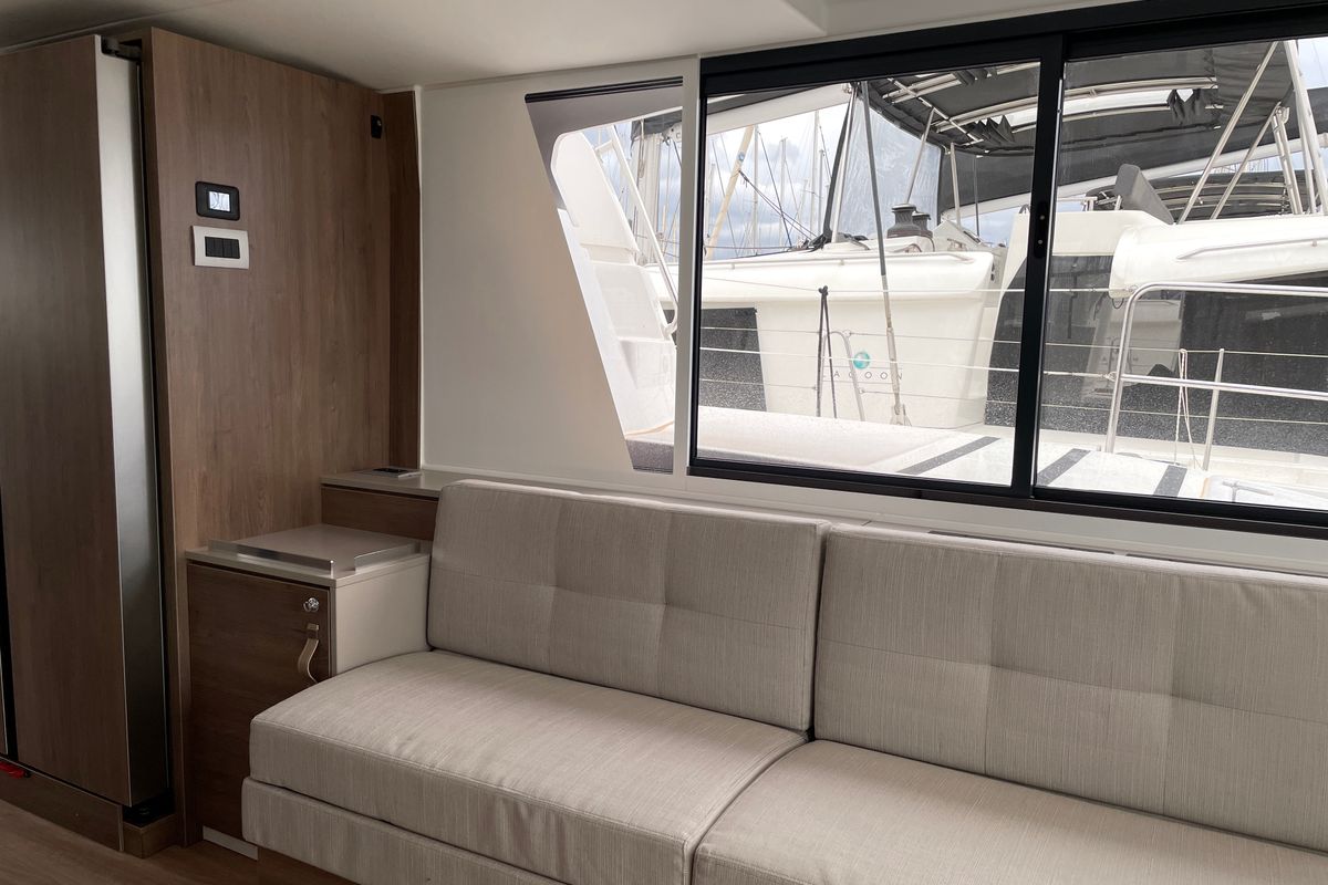 Salon of Poseidon, a Bali 4.6 catamaran at Athens, Greece