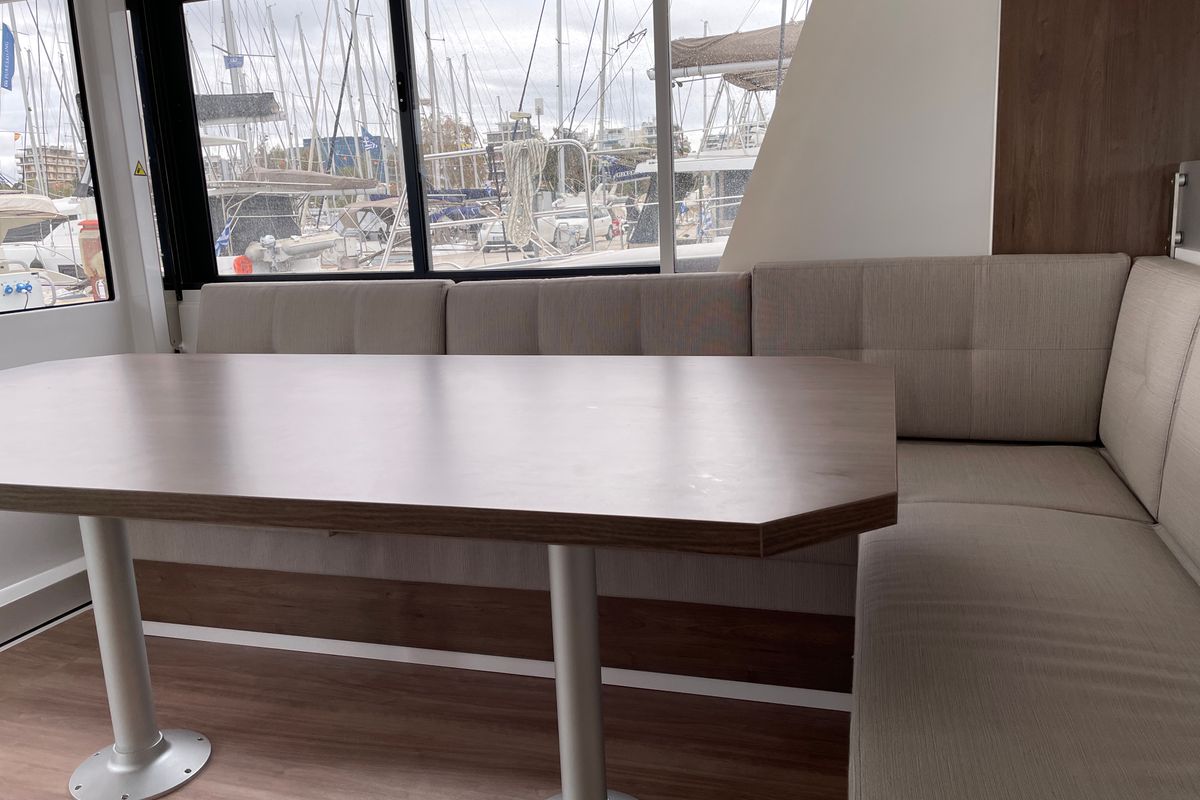 Salon of Poseidon, a Bali 4.6 catamaran at Athens, Greece