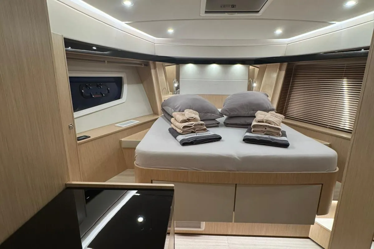 Lana, a Bavaria Virtess 420 Fly yacht at Grad Trogir, Croatia