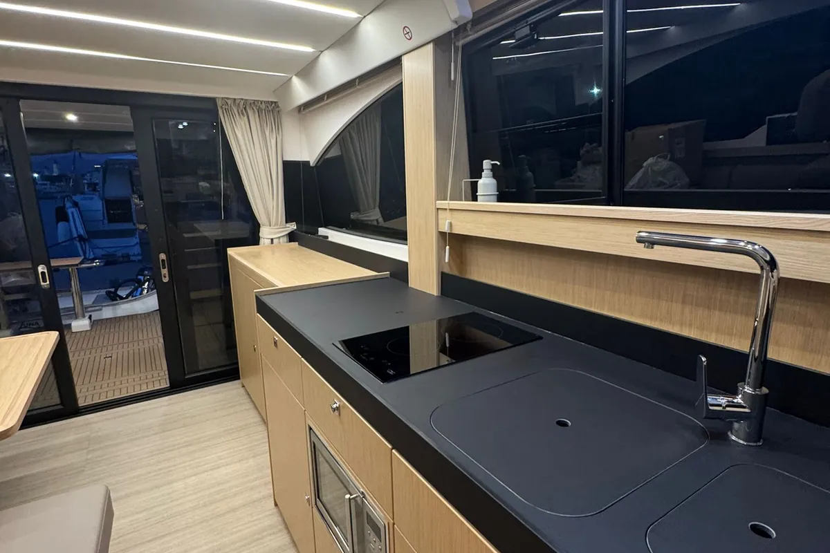 Lana, a Bavaria Virtess 420 Fly yacht at Grad Trogir, Croatia
