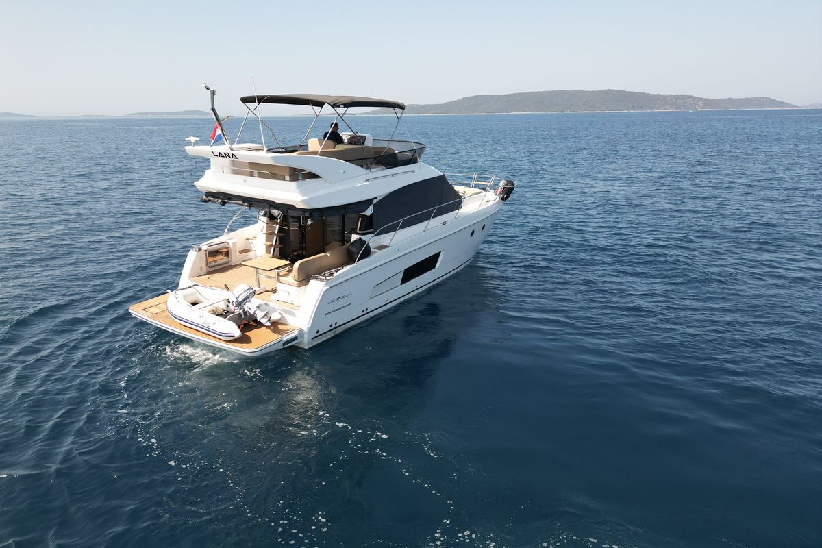 Lana, a Bavaria Virtess 420 Fly yacht at Grad Trogir, Croatia