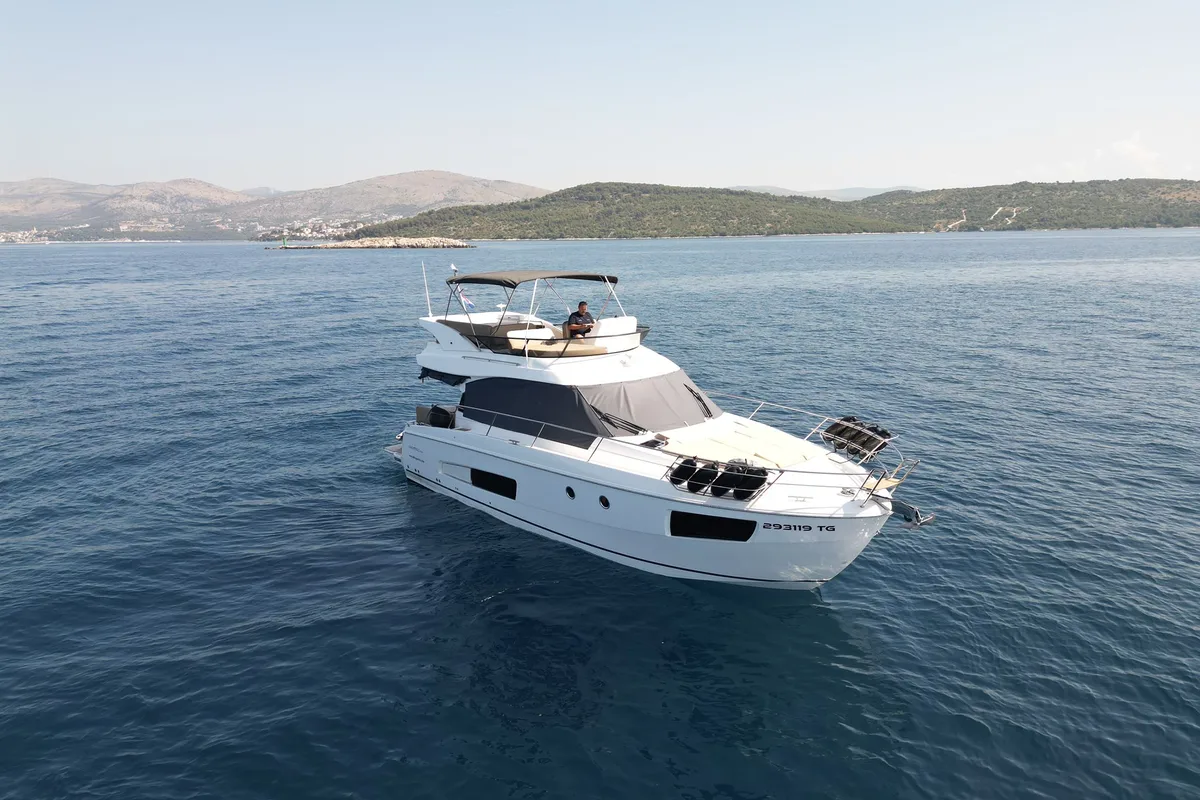 Lana, a Bavaria Virtess 420 Fly yacht at Grad Trogir, Croatia