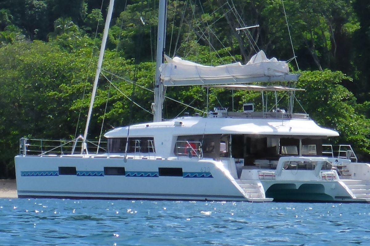 Exterior view of Marlena, a Lagoon 620 catamaran at Eden Island Marina, Seychelles
