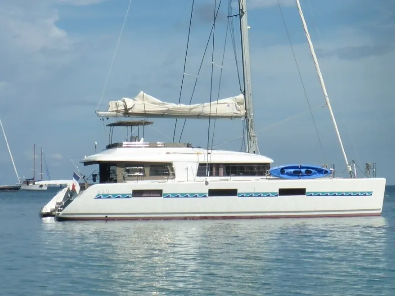 Exterior view of Marlena, a Lagoon 620 catamaran at Eden Island Marina, Seychelles