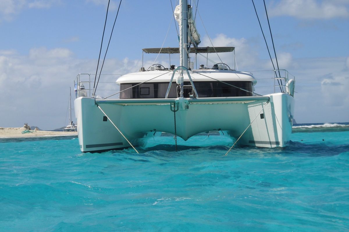 Exterior view of Marlena, a Lagoon 620 catamaran at Eden Island Marina, Seychelles