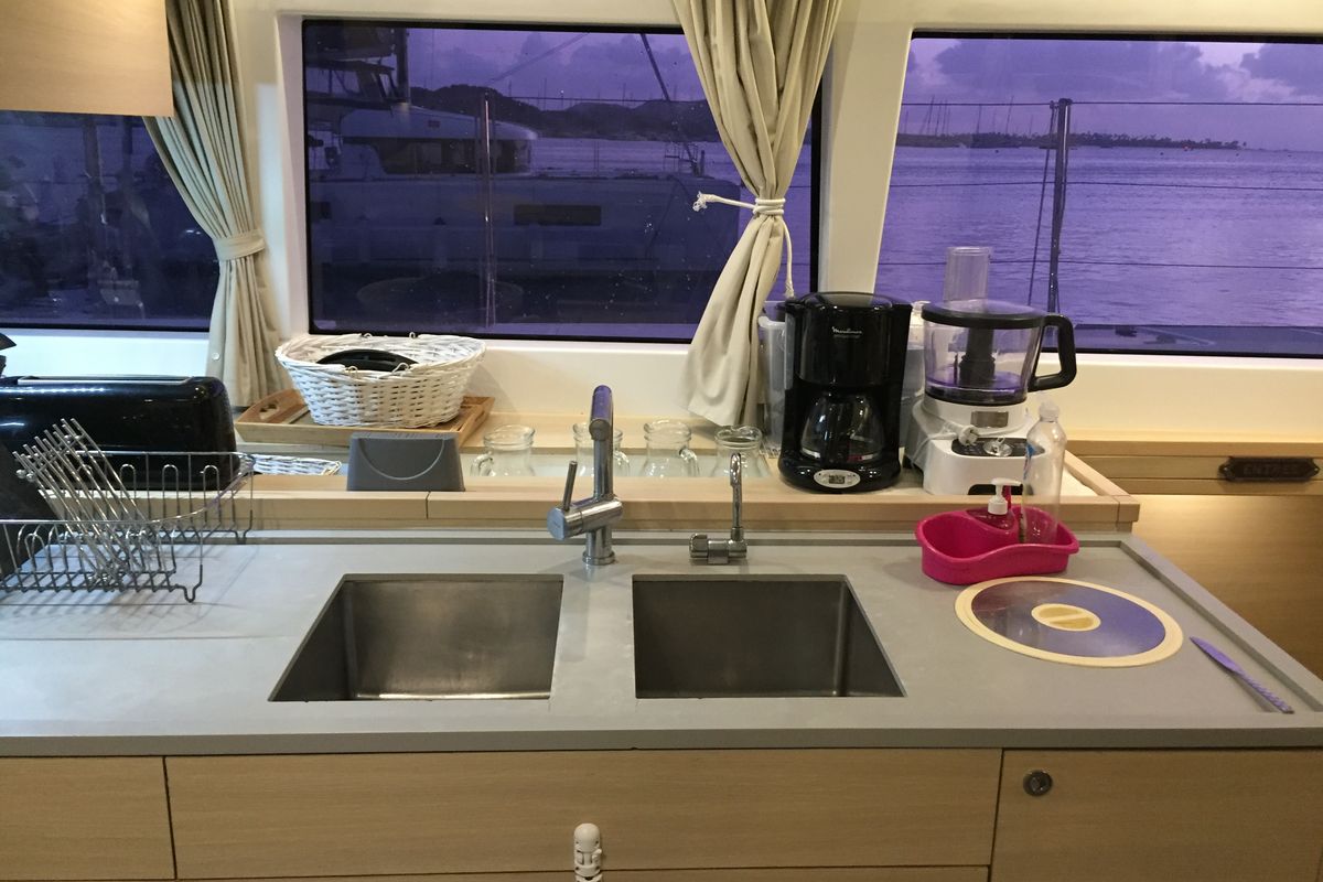 Galley of Marlena, a Lagoon 620 catamaran at Eden Island Marina, Seychelles