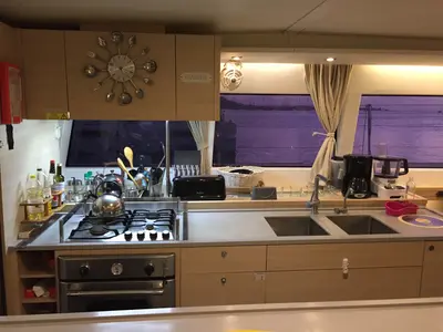Galley of Marlena, a Lagoon 620 catamaran at Eden Island Marina, Seychelles