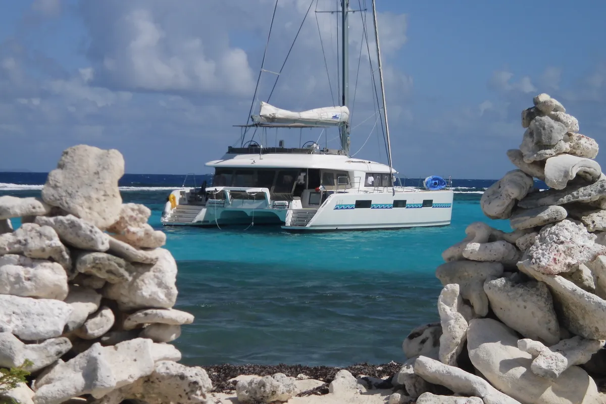 Exterior view of Marlena, a Lagoon 620 catamaran at Eden Island Marina, Seychelles