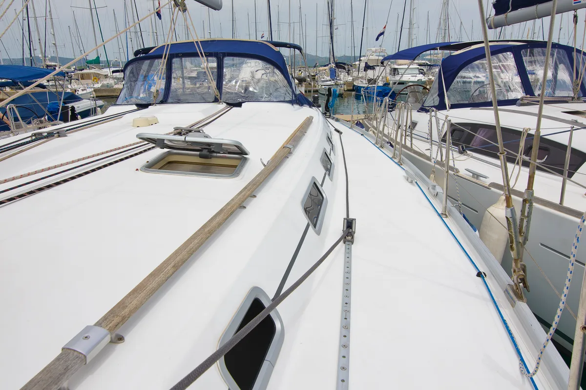 Deck of Saphi So III, a Beneteau Cyclades 50.5 sailboat at Betina, Croatia