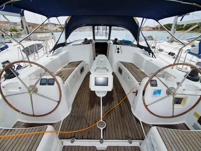 Cockpit of Saphi So III, a Beneteau Cyclades 50.5 sailboat at Betina, Croatia
