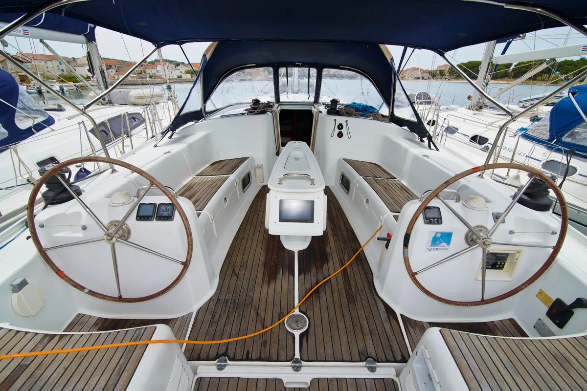 Cockpit of Saphi So III, a Beneteau Cyclades 50.5 sailboat at Betina, Croatia