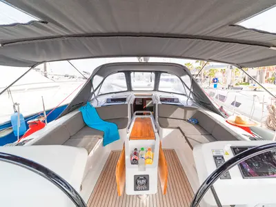 Cockpit of Lixi, a Hanse Yachts Hanse 458 sailboat at Kos, Greece