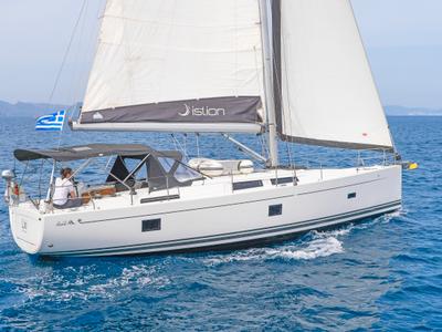 Deck of Lixi, a Hanse Yachts Hanse 458 sailboat at Kos, Greece