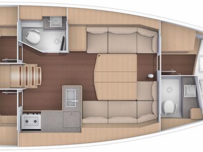 Floor plan of Bastak, a Dufour 390 GL sailboat at Marseille, France