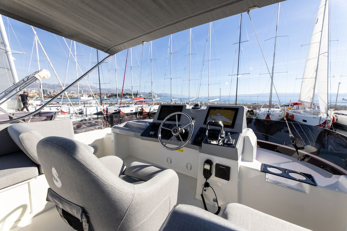 Cockpit of AELIA, a Beneteau Swift Trawler 41 yacht at Split, Croatia