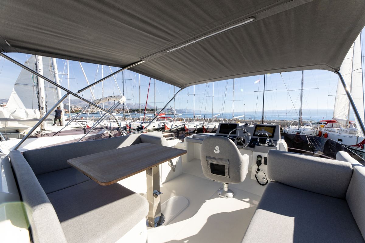 Cockpit of AELIA, a Beneteau Swift Trawler 41 yacht at Split, Croatia
