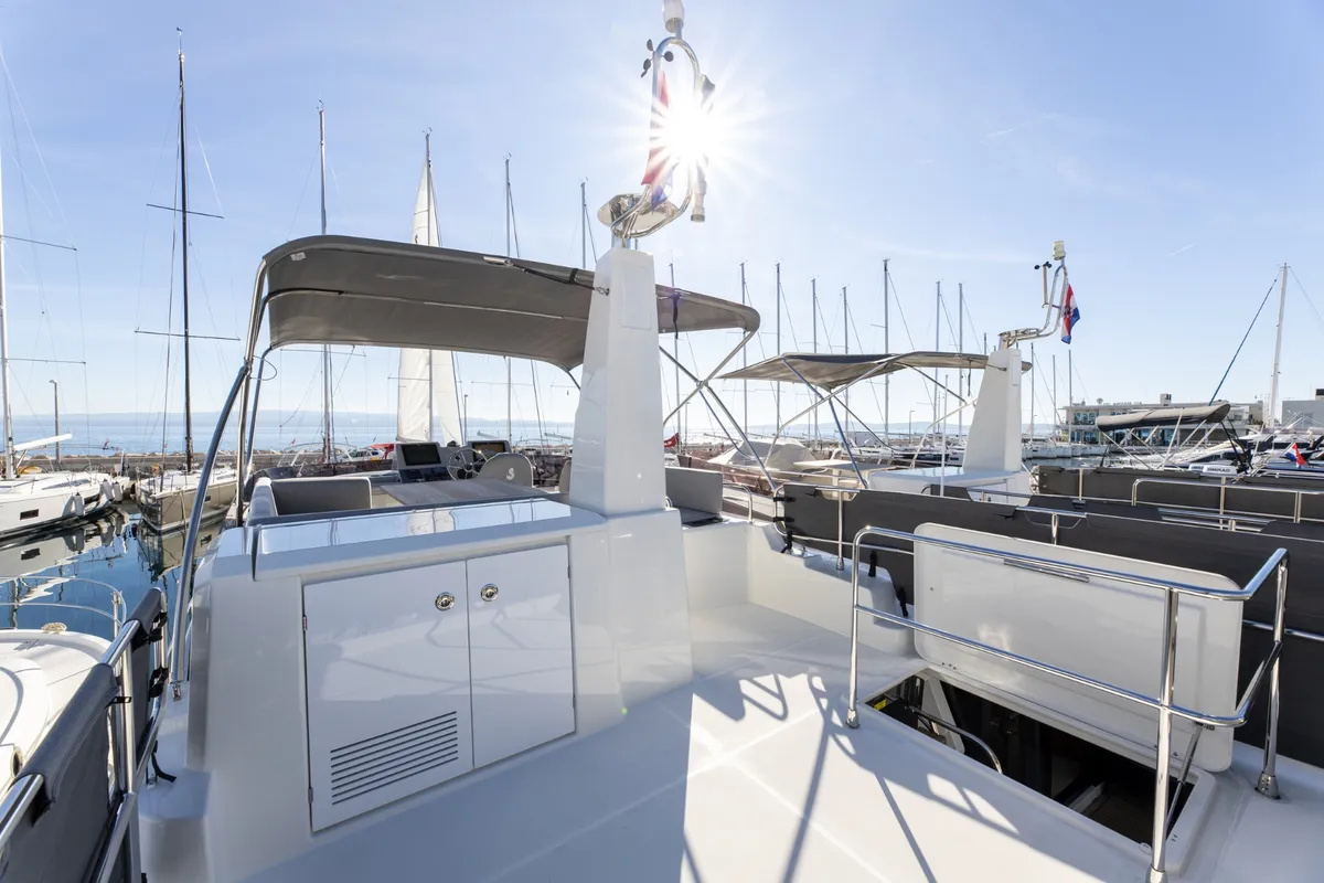 Deck of AELIA, a Beneteau Swift Trawler 41 yacht at Split, Croatia
