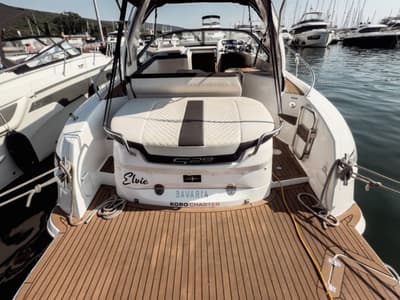 Deck of Elvie, a Bavaria S29 motorboat at Punat, Croatia