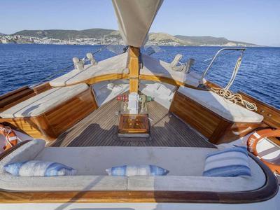 Deck of Grandi, a Gulet Gulet gulet at Bodrum, Turkey