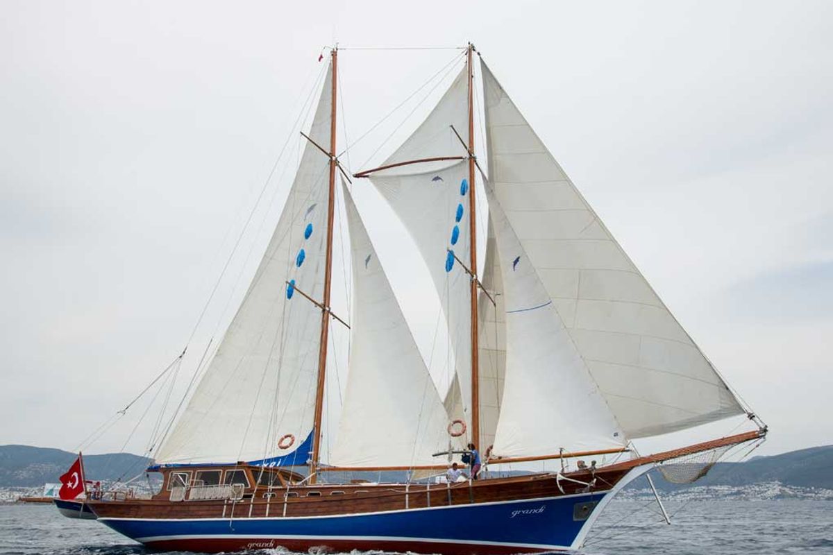 Exterior view of Grandi, a Gulet Gulet gulet at Bodrum, Turkey