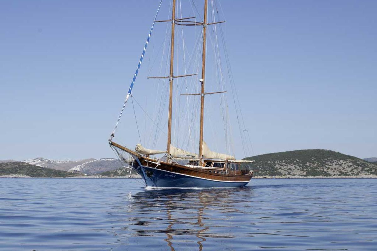 Exterior view of Grandi, a Gulet Gulet gulet at Bodrum, Turkey