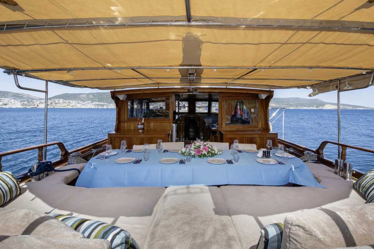 Deck of Grandi, a Gulet Gulet gulet at Bodrum, Turkey