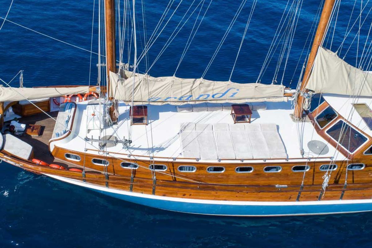 Deck of Grandi, a Gulet Gulet gulet at Bodrum, Turkey