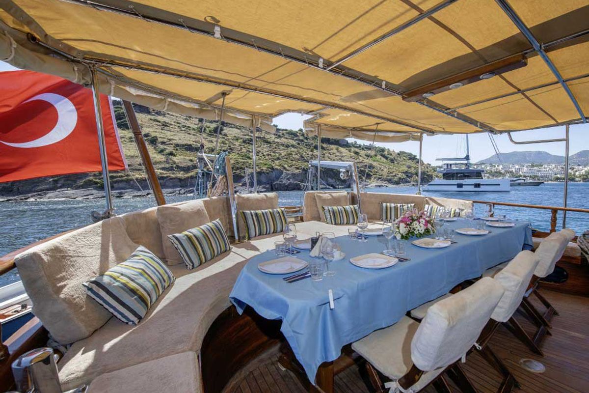 Deck of Grandi, a Gulet Gulet gulet at Bodrum, Turkey