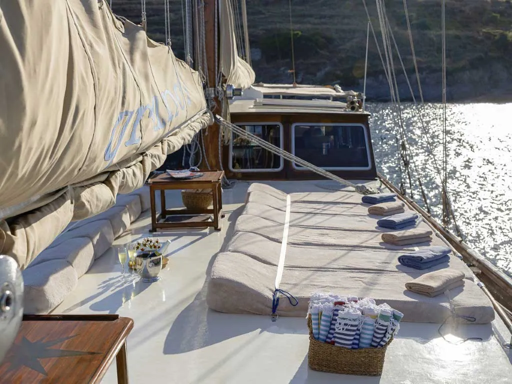 Deck of Grandi, a Gulet Gulet gulet at Bodrum, Turkey