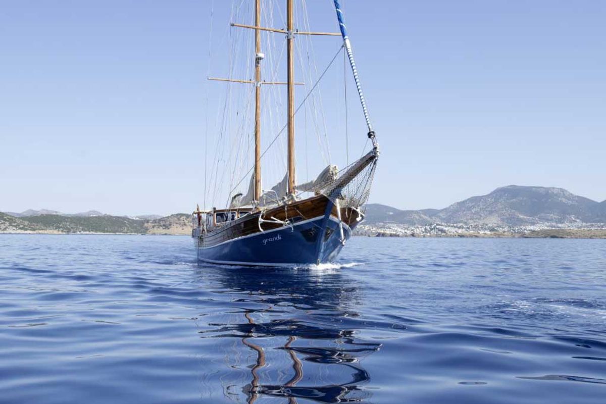 Exterior view of Grandi, a Gulet Gulet gulet at Bodrum, Turkey