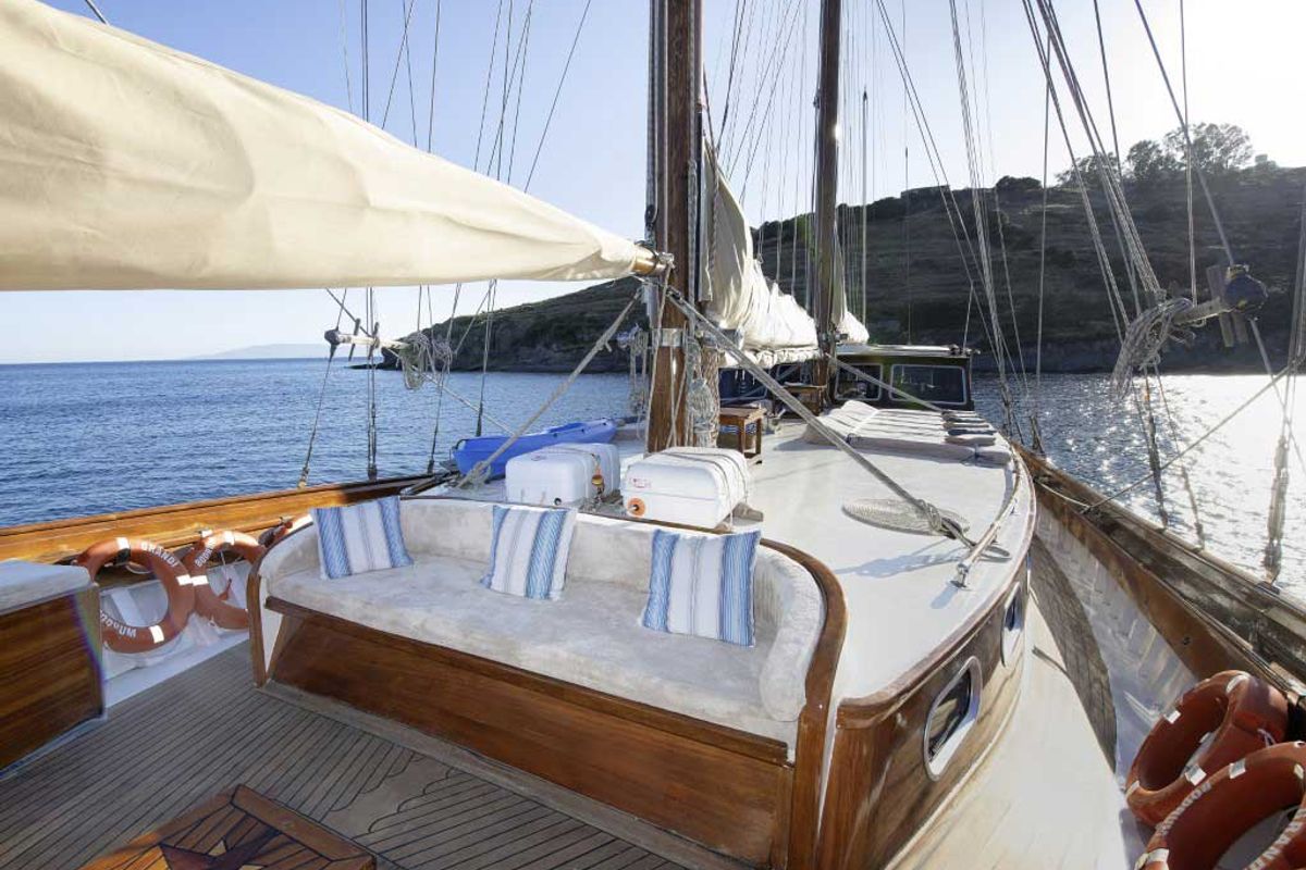 Deck of Grandi, a Gulet Gulet gulet at Bodrum, Turkey