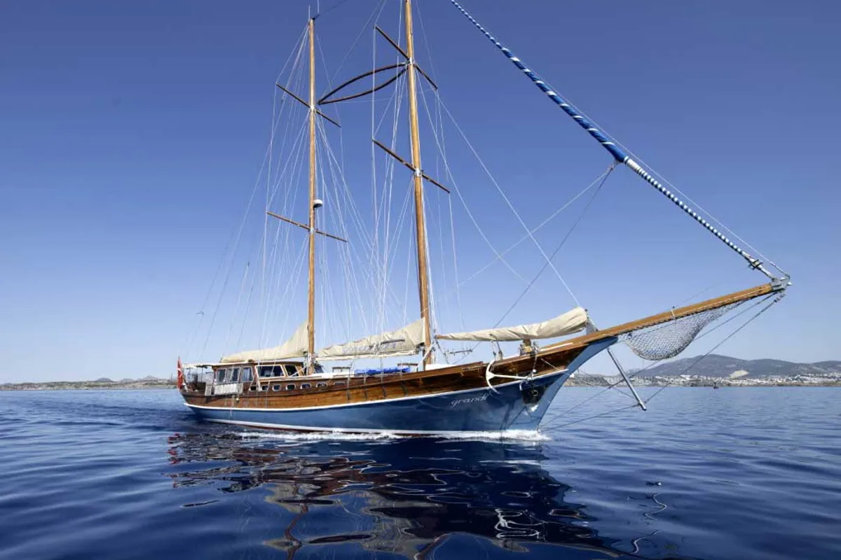 Exterior view of Grandi, a Gulet Gulet gulet at Bodrum, Turkey